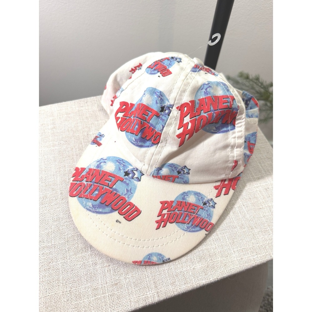 Vintage Planet Hollywood All Over Print Snapback Hat‎ 90s Made in USA Cream Red